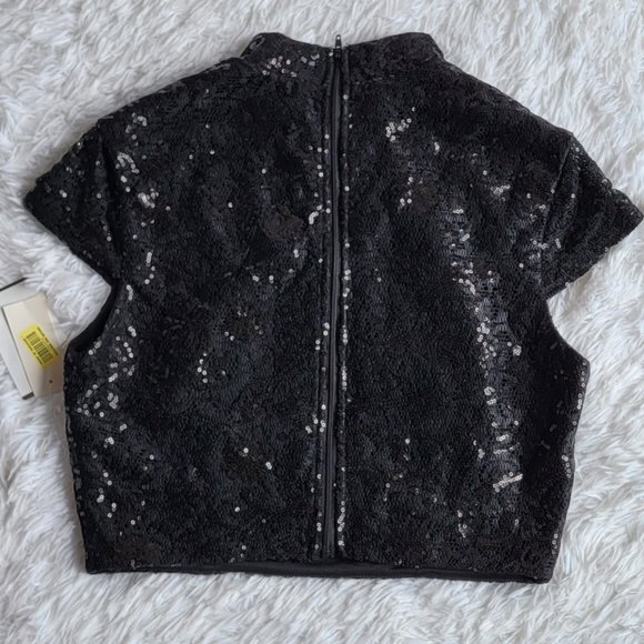 Jodi Kristopher Black Sequin Crop Top Size 9(M) - Picture 4 of 11